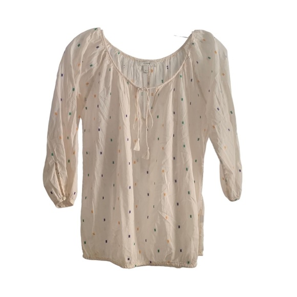 J Crew Chambray Dot Peasant Tassel Blouse - Picture 7 of 8